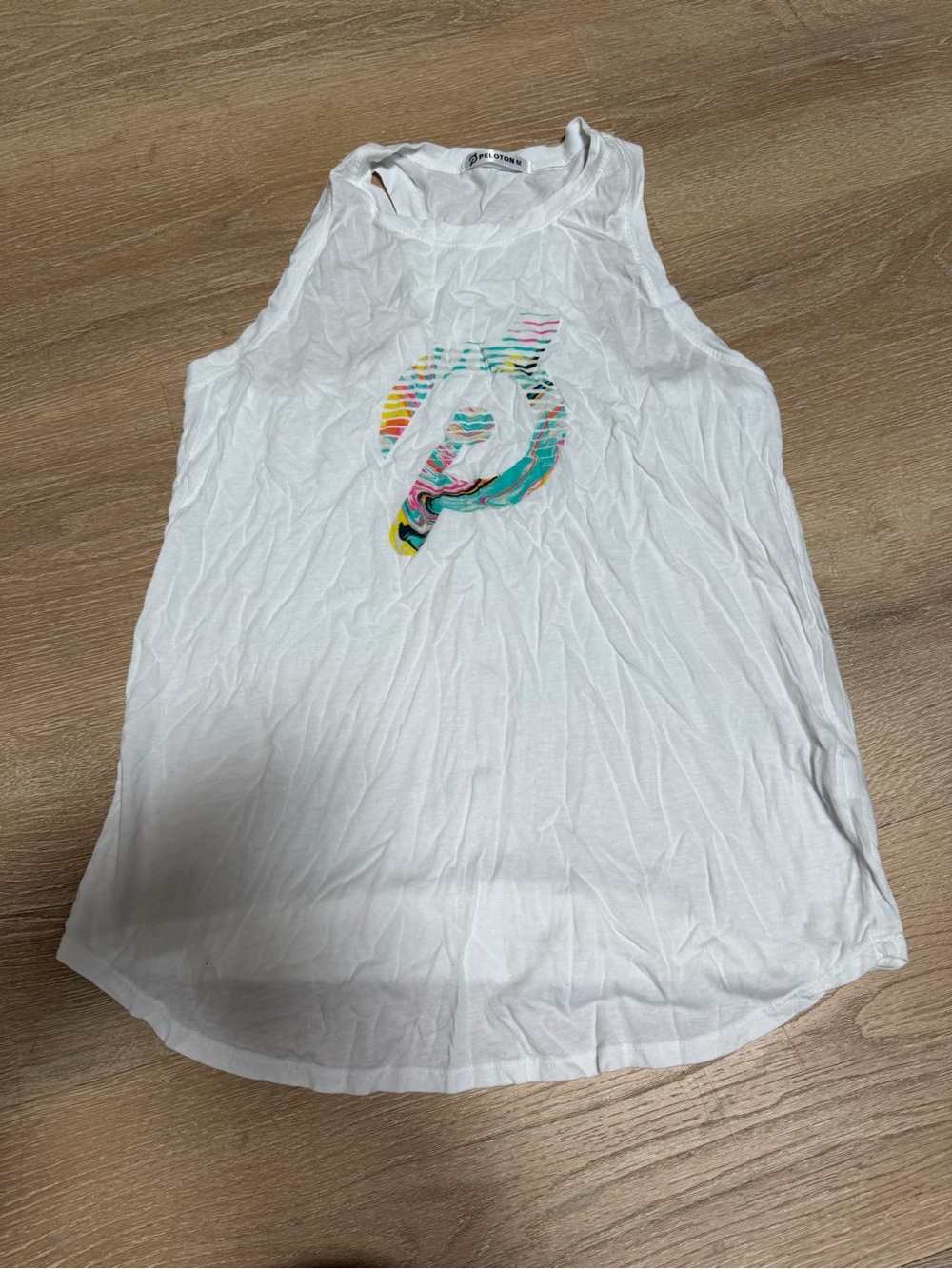 Peloton White Graphic Tank Top with Multicolor Accent size medium
